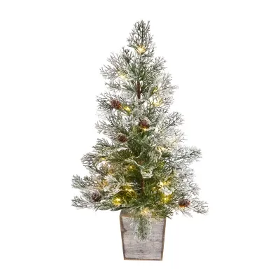 Nearly Natural 2 Foot Frosted Fir With Pinecones In Decorative Planter Pre-Lit Christmas Tree