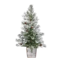 Nearly Natural 2 Foot Frosted Fir With Pinecones In Decorative Planter Pre-Lit Christmas Tree