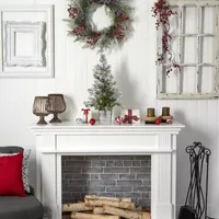 Nearly Natural 2 Foot Frosted Fir With Pinecones In Decorative Planter Pre-Lit Christmas Tree