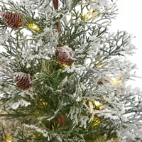 Nearly Natural 2 Foot Frosted Fir With Pinecones In Decorative Planter Pre-Lit Christmas Tree