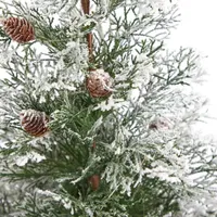 Nearly Natural 2 Foot Frosted Fir With Pinecones In Decorative Planter Pre-Lit Christmas Tree