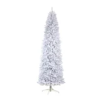 Nearly Natural 9 Foot Slim White Fir Pre-Lit Christmas Tree