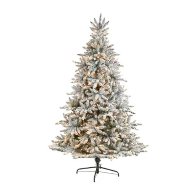 Nearly Natural 8 Foot West Virginia Flocked Spruce With 1856 Bendable Branches And 600 Clear Lights Pre-Lit Christmas Tree