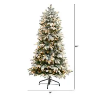 Nearly Natural 5 Foot North Carolina Flocked Fir With 1247 Bendable Branches And 350 Warm White Lights Pre-Lit Christmas Tree