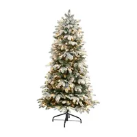 Nearly Natural 5 Foot North Carolina Flocked Fir With 1247 Bendable Branches And 350 Warm White Lights Pre-Lit Christmas Tree