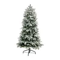 Nearly Natural 5 Foot North Carolina Flocked Fir With 1247 Bendable Branches And 350 Warm White Lights Pre-Lit Christmas Tree