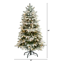 Nearly Natural 4 Foot North Carolina Flocked Fir With 779 Bendable Branches And 250 Warm White Lights Pre-Lit Christmas Tree