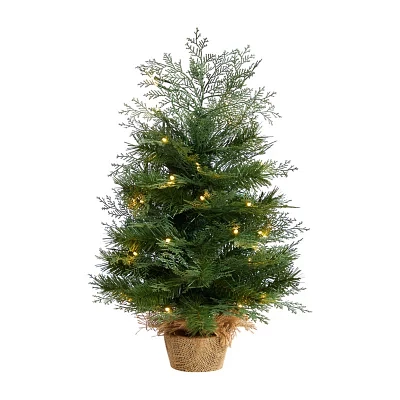 Nearly Natural 2 Foot Fir In Burlap Base With 35 Warm White Led Lights Pre-Lit Christmas Tree