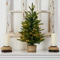 Nearly Natural 2 Foot Pine In Decorative Basket With 35 Clear Led Lights Pre-Lit Christmas Tree