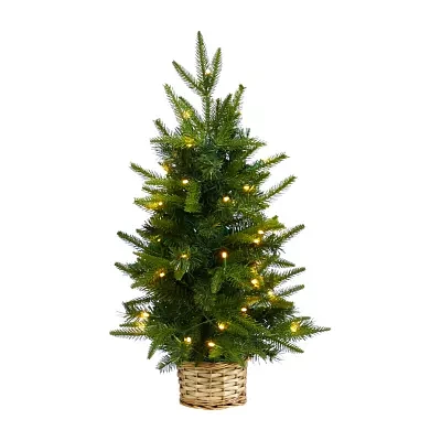 Nearly Natural 2 Foot Pine In Decorative Basket With 35 Clear Led Lights Pre-Lit Christmas Tree