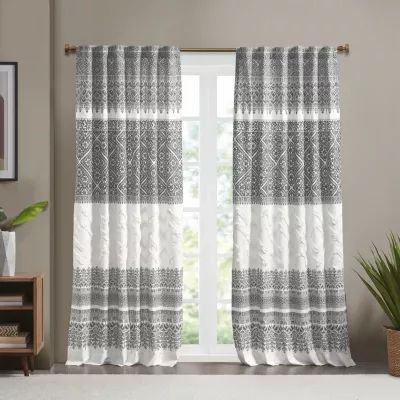 INK+IVY Mila 50"W X 84"L Cotton Printed With Chenille Detail And Lining Light-Filtering Rod Pocket Single Curtain Panel