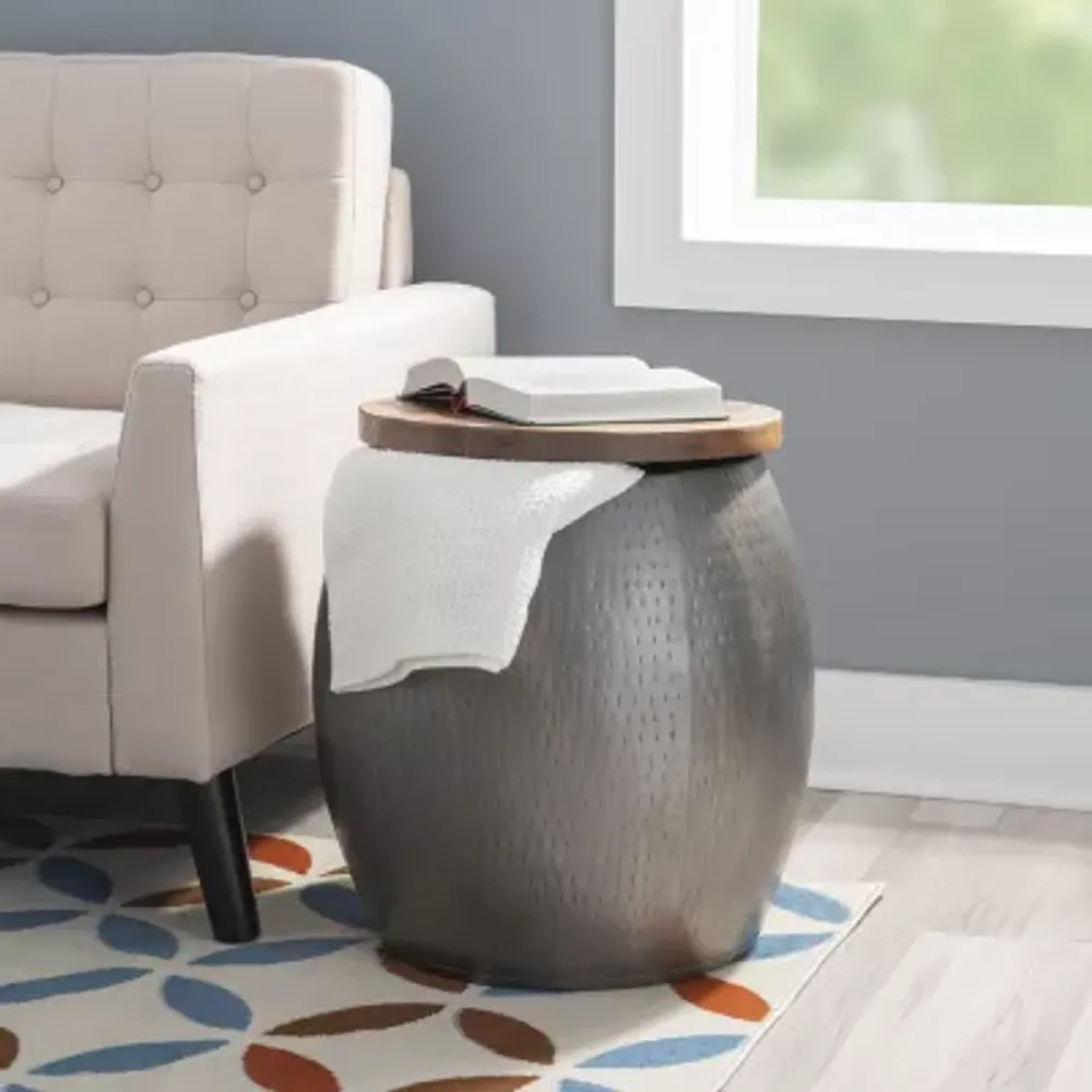 Kirkglen Wood and Glass Drum Side Table