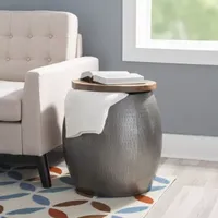 Kirkglen Wood and Glass Drum Side Table