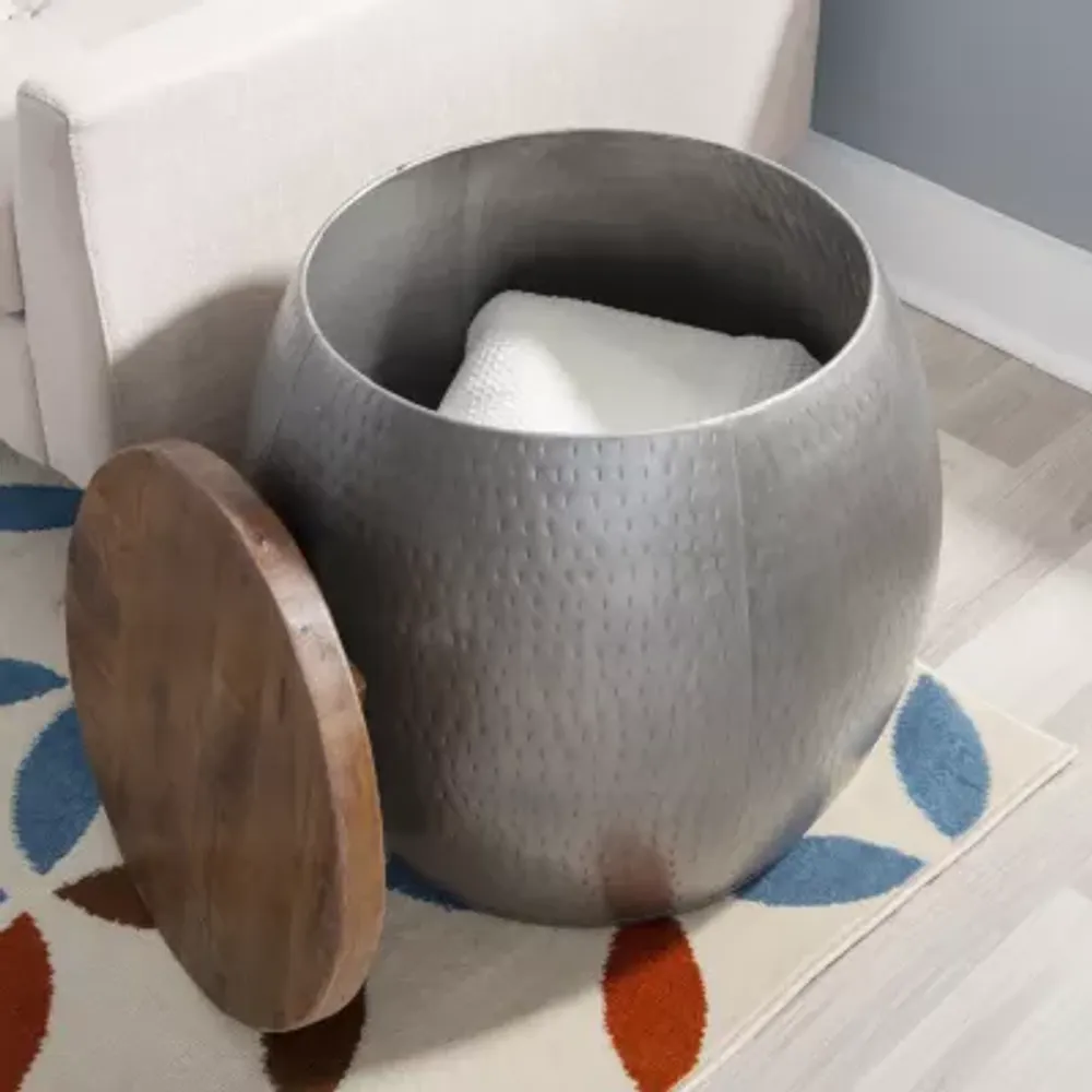 Kirkglen Wood and Glass Drum Side Table