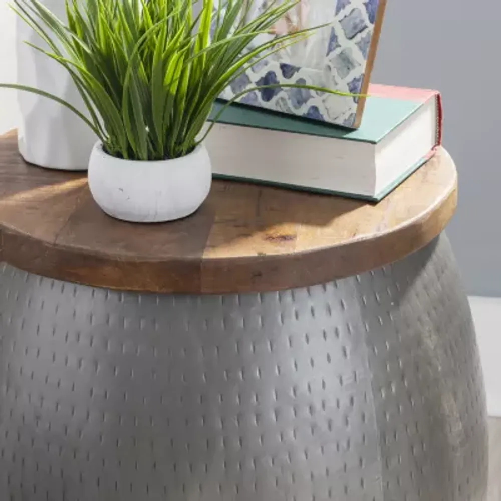 Kirkglen Wood and Glass Drum Side Table