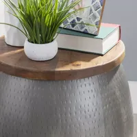 Kirkglen Wood and Glass Drum Side Table