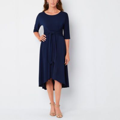 Robbie Bee Fitted Sleeve 3/4 Fit + Flare Dress