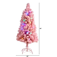 Nearly Natural 4 Foot Holiday Frosted Pink Cashmere Pine With 30 Jumbo Multicolored Globe Led Lights Pre-Lit Christmas Tree