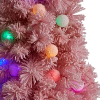 Nearly Natural 4 Foot Holiday Frosted Pink Cashmere Pine With 30 Jumbo Multicolored Globe Led Lights Pre-Lit Christmas Tree