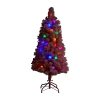 Nearly Natural 4 Foot Holiday Frosted Pink Cashmere Pine With 30 Jumbo Multicolored Globe Led Lights Pre-Lit Christmas Tree