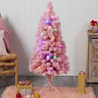 Nearly Natural 4 Foot Holiday Frosted Pink Cashmere Pine With 30 Jumbo Multicolored Globe Led Lights Pre-Lit Christmas Tree