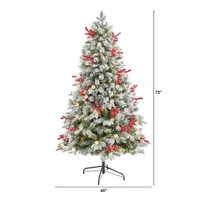 Nearly Natural 6 Foot Snow Tipped Flocked Fir With Berries And 906 Bendable Branches And 200 Led Lights And 50 Led Globe Lights Pre-Lit Christmas Tree