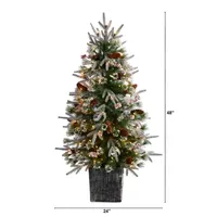 Nearly Natural 4 Foot Frosted Fir In Decorative Planter With Berries And 105 Led Lights Pre-Lit Christmas Tree