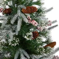 Nearly Natural 4 Foot Frosted Fir In Decorative Planter With Berries And 105 Led Lights Pre-Lit Christmas Tree