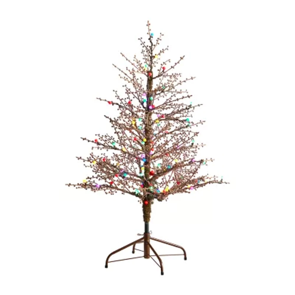 Nearly Natural 4 Foot Frosted Berry Twig With 240 Bendable Branches And 100 Multicolored Gum Ball Led Lights Pre-Lit Christmas Tree