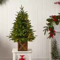 Nearly Natural 3 Foot Finland Fir In Decorative Planter Pre-Lit Christmas Tree