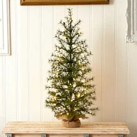 Nearly Natural 3 Foot Pine In A Burlap Base With 50 Clear Led Lights Pre-Lit Christmas Tree