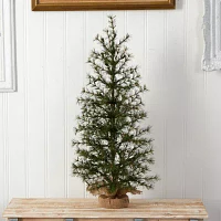 Nearly Natural 3 Foot Pine In A Burlap Base With 50 Clear Led Lights Pre-Lit Christmas Tree