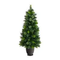 Nearly Natural 4 1/2 Foot Oregon Pine In Decorative Planter With 250 Bendable Branches And 100 Warm White Lights Pre-Lit Christmas Tree