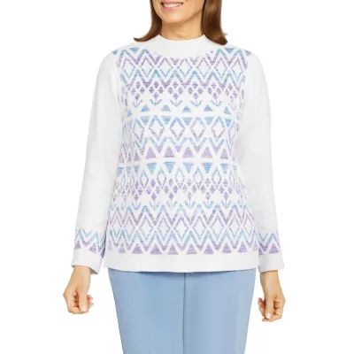 Alfred Dunner Victoria Falls Womens Mock Neck Long Sleeve Pullover Sweater