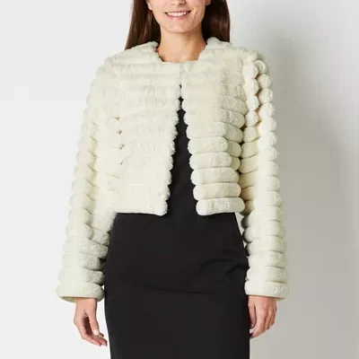 Perceptions Faux Fur Womens Round Neck Long Sleeve Shrug