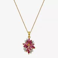 14K Gold over Silver Lab-Created Ruby and Pink & White Lab-Created Sapphire Flower Pendant Necklace