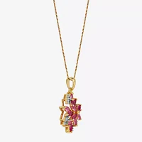 14K Gold over Silver Lab-Created Ruby and Pink & White Lab-Created Sapphire Flower Pendant Necklace