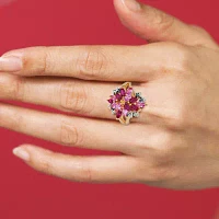 14K Gold over Silver Lab-Created Ruby and Pink & White Lab-Created Sapphire Flower Ring