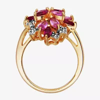 14K Gold over Silver Lab-Created Ruby and Pink & White Lab-Created Sapphire Flower Ring