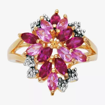 14K Gold over Silver Lab-Created Ruby and Pink & White Lab-Created Sapphire Flower Ring