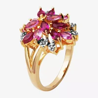 14K Gold over Silver Lab-Created Ruby and Pink & White Lab-Created Sapphire Flower Ring