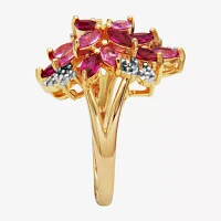 14K Gold over Silver Lab-Created Ruby and Pink & White Lab-Created Sapphire Flower Ring