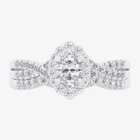 (G-H / Si1-Si2) Womens 7/8 CT. T.W. Lab Grown White Diamond 10K Gold Oval Side Stone Halo Bridal Set