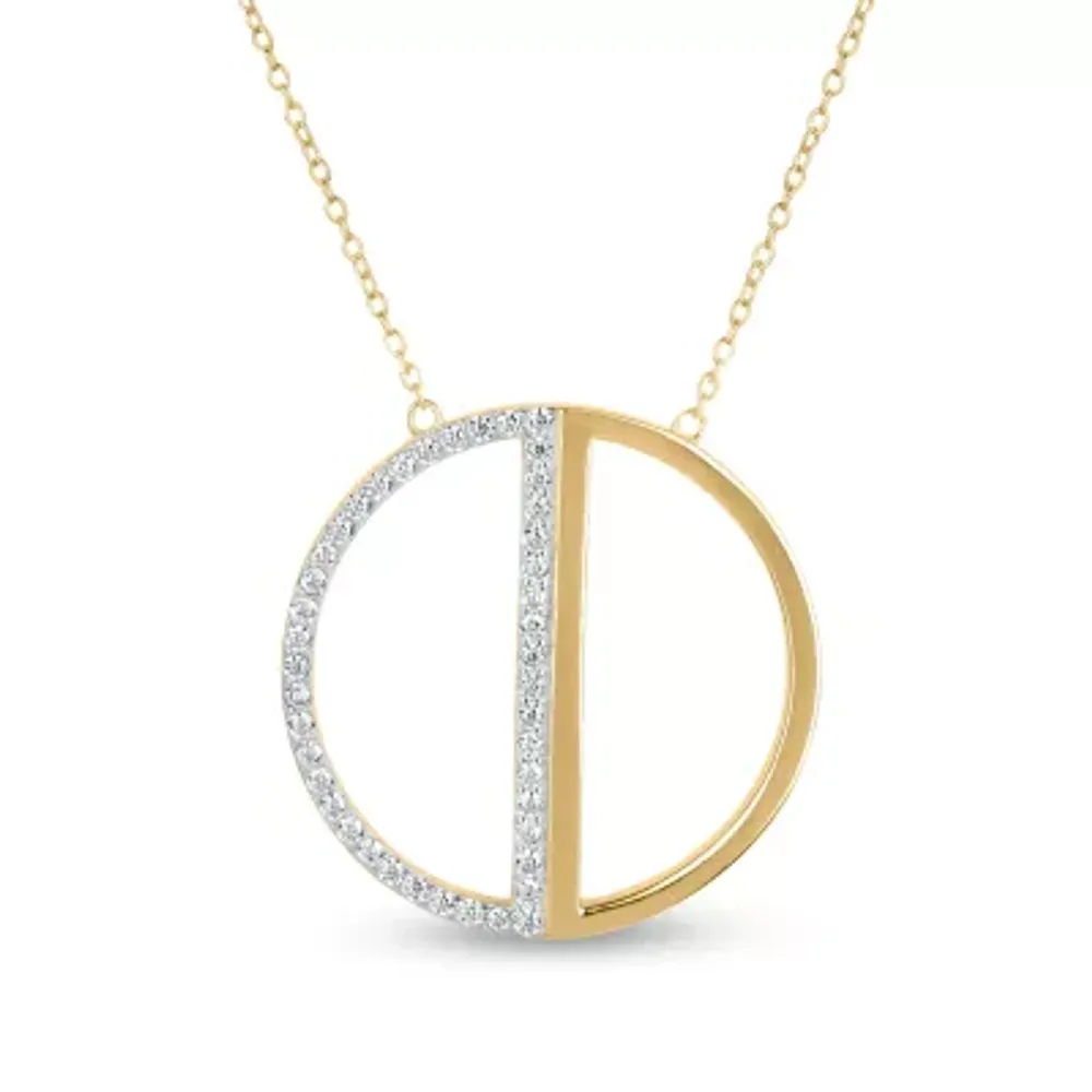 Womens White Cubic Zirconia 18K Gold Over Silver Circle Pendant Necklace