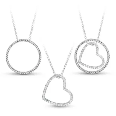 Sterling Silver 3-in-1 Cubic Zirconia Circle Heart Necklace