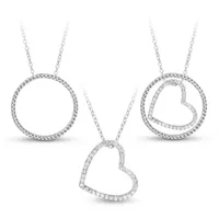 Sterling Silver 3-in-1 Cubic Zirconia Circle Heart Necklace