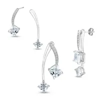 White Cubic Zirconia Sterling Silver Drop Earrings