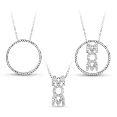 Sterling Silver 3-in-1 Cubic Zirconia Circle "Mom" Necklace