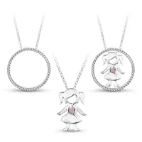 Sterling Silver 3-in-1 Cubic Zirconia Circle Girl Necklace