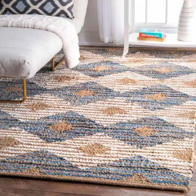 nuLoom Hand Braided Marla Denim And Jute DiamondsRug